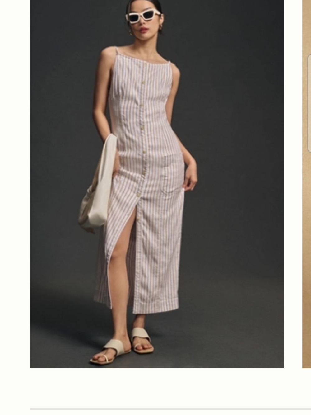 Maeve Striped White Button-Front Midi Dress